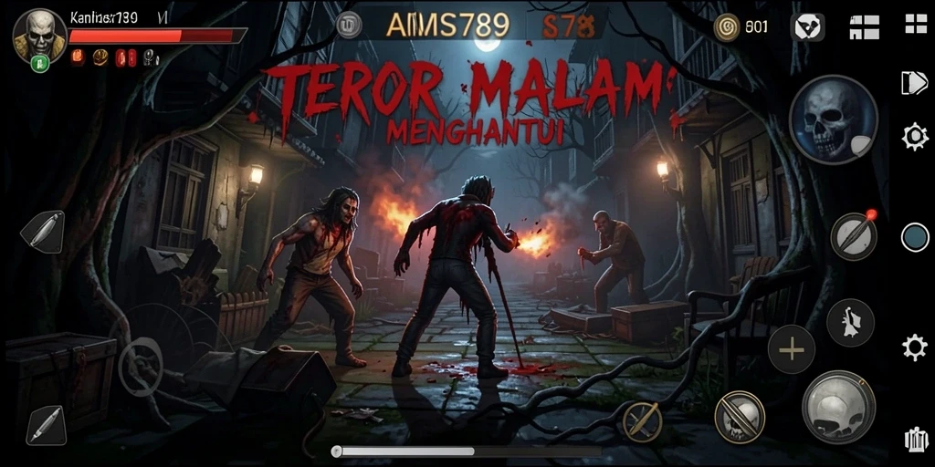 Screenshot gameplay menampilkan kengerian yang menakutkan dalam AMS789.