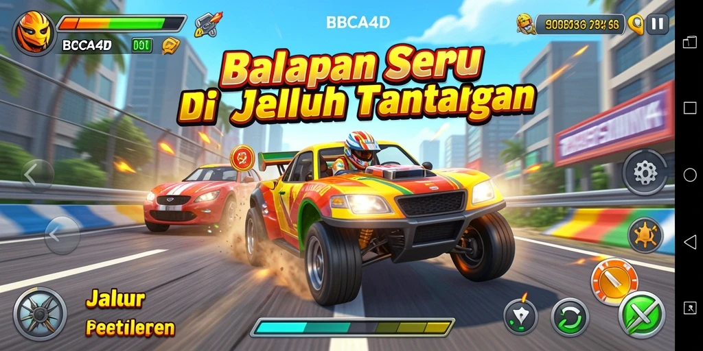 Tampilan gameplay balapan yang seru dan penuh aksi di BBCA4D.
