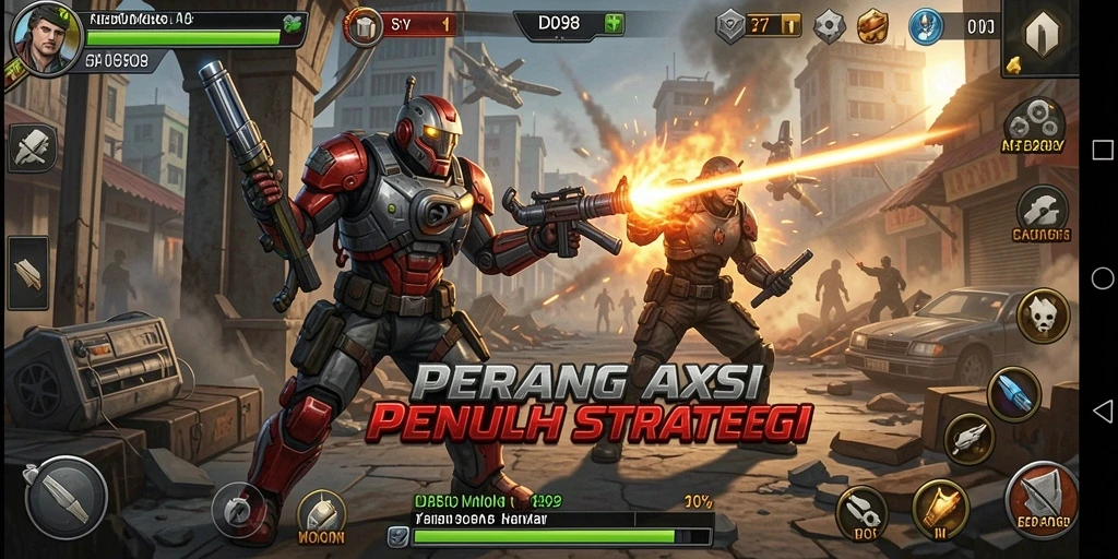 Tangkapan layar menunjukkan aksi pertempuran sengit dalam game ID098.