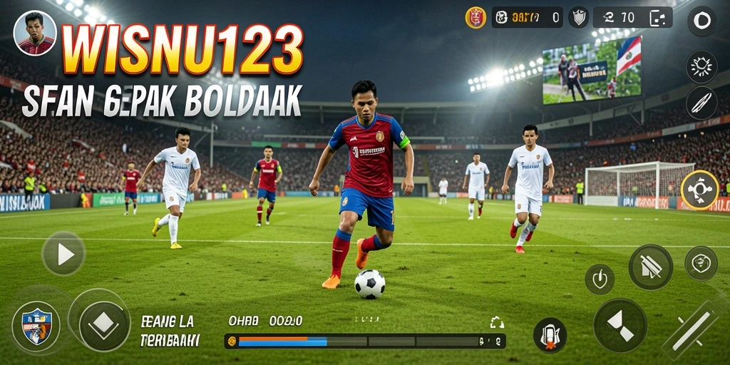 Tampilan gameplay menarik dari WISNU123 dengan aksi sepak bola yang mendebarkan.